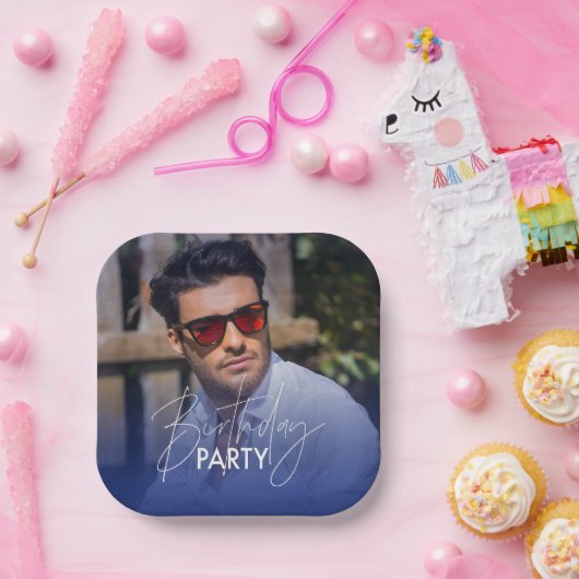 Blush Pink Gradient Personalisiertes Foto Geburtst Pappteller (Party)