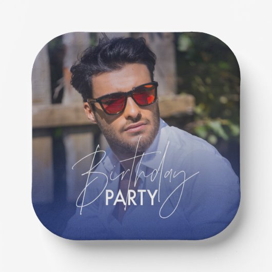 Blush Pink Gradient Personalisiertes Foto Geburtst Pappteller (Vorderseite)