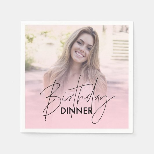Blush Pink Gradient Photo Birthday Dinner Serviette (Vorderseite)