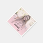 Blush Pink Gradient Photo Birthday Dinner Serviette (Ecke)