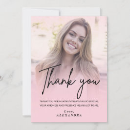 Blush Pink Gradient Photo Birthday Thank you card Einladung