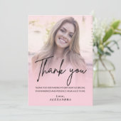 Blush Pink Gradient Photo Birthday Thank you card Einladung (Stehend Vorderseite)