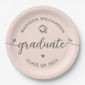 Blush Pink Graduation Gray Script Hearts Cap Bold Pappteller (Vorderseite)