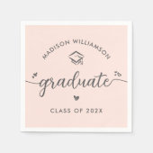 Blush Pink Graduation Gray Script Hearts Cap Bold Serviette (Vorderseite)