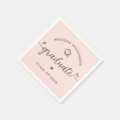 Blush Pink Graduation Gray Script Hearts Cap Bold Serviette (Ecke)