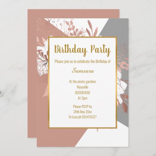 BLUSH PINK GRAU AQUAMARINE FLORAL PATTERN GEBURTST EINLADUNG (Vorne/Hinten)