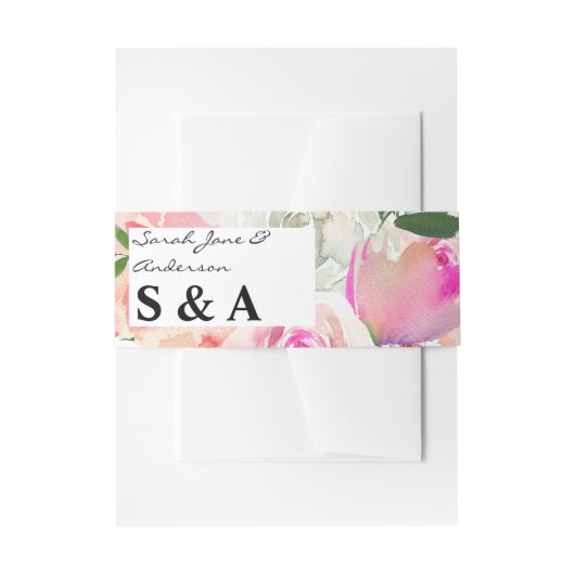 Blush Pink & Grau Bloral Einladungsbanderole (Vorderseite Beispiel)