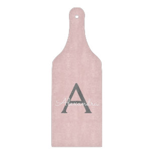 Blush Pink Grau Modern Script Girl Monogram Name Schneidebrett