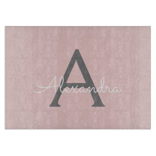 Blush Pink Grau Modern Script Girl Monogram Name Schneidebrett