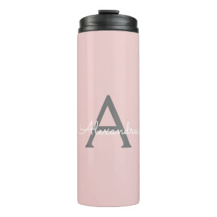 Blush Pink Grau Modern Script Girl Monogram Name Thermosbecher