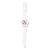 Blush Pink Grau Modernes Script Girly Monogram Nam Armbanduhr (Riemen)