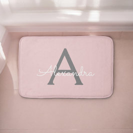Blush Pink Grau Modernes Script Girly Monogram Nam Badematte