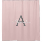 Blush Pink Grau Modernes Script Girly Monogram Nam Duschvorhang (Vorderseite)