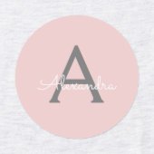 Blush Pink Grau Modernes Script Girly Monogram Nam Etiketten (Design 1)