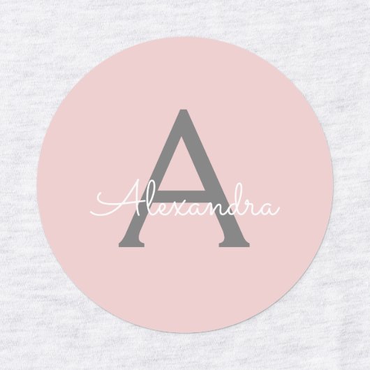 Blush Pink Grau Modernes Script Girly Monogram Nam Etiketten (Design 2)