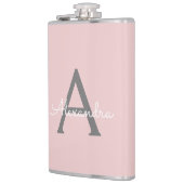 Blush Pink Grau Modernes Script Girly Monogram Nam Flachmann (Links)