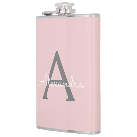 Blush Pink Grau Modernes Script Girly Monogram Nam Flachmann (Links)