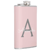 Blush Pink Grau Modernes Script Girly Monogram Nam Flachmann (Rechts)