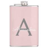 Blush Pink Grau Modernes Script Girly Monogram Nam Flachmann (Vorderseite)