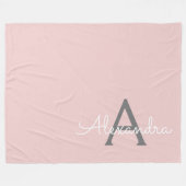 Blush Pink Grau Modernes Script Girly Monogram Nam Fleecedecke (Vorderseite (Horizontal))