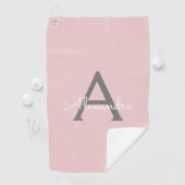 Blush Pink Grau Modernes Script Girly Monogram Nam Golfhandtuch (Insitu)