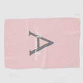 Blush Pink Grau Modernes Script Girly Monogram Nam Golfhandtuch (Horizontal)