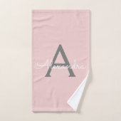 Blush Pink Grau Modernes Script Girly Monogram Nam Handtuch (Handtuch)