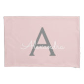 Blush Pink Grau Modernes Script Girly Monogram Nam Kissenbezug (Vorderseite)