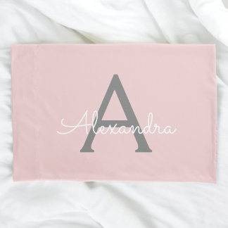 Blush Pink Grau Modernes Script Girly Monogram Nam Kissenbezug