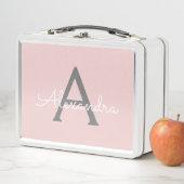 Blush Pink Grau Modernes Script Girly Monogram Nam Metall Brotdose (Beispiel)