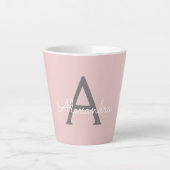 Blush Pink Grau Modernes Script Girly Monogram Nam Milchtasse (Vorderseite)