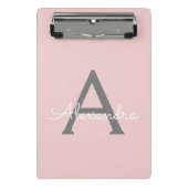 Blush Pink Grau Modernes Script Girly Monogram Nam Mini Klemmbrett (Vorderseite)