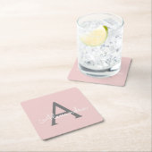 Blush Pink Grau Modernes Script Girly Monogram Nam Rechteckiger Pappuntersetzer (Vor Ort)