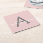 Blush Pink Grau Modernes Script Girly Monogram Nam Rechteckiger Pappuntersetzer (angewinkelt)