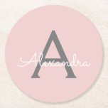 Blush Pink Grau Modernes Script Girly Monogram Nam Runder Pappuntersetzer<br><div class="desc">Pinselpinke und graue Monogramm Name Paper Untersetzer. Dies macht den perfekten Abschluss,  Geburtstag,  Hochzeit,  Brautparty,  Jubiläum,  Babydusche oder Junggeselinnen-Abschied Geschenk für jemanden,  die Lieben glamourösen Luxus und schicke Stile.</div>