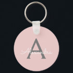 Blush Pink Grau Modernes Script Girly Monogram Nam Schlüsselanhänger<br><div class="desc">Blush Pink und Gray Simple Script Monogram Name Keychains (Key Chain). Das macht den perfekten 16 Geburtstag,  Hochzeit,  Brautparty,  Jubiläum,  Babydusche oder Junggeselinnen-Abschied Geschenk für jemanden,  der Lieben glamourösen Luxus und schicke Stile.</div>