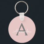 Blush Pink Grau Modernes Script Girly Monogram Nam Schlüsselanhänger<br><div class="desc">Blush Pink und Gray Simple Script Monogram Name Keychains (Key Chain). Das macht den perfekten 16 Geburtstag,  Hochzeit,  Brautparty,  Jubiläum,  Babydusche oder Junggeselinnen-Abschied Geschenk für jemanden,  der Lieben glamourösen Luxus und schicke Stile.</div>