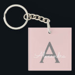Blush Pink Grau Modernes Script Girly Monogram Nam Schlüsselanhänger<br><div class="desc">Rosa und graue Monogram Name Schlüsselanhänger. Das macht den perfekten 16 Geburtstag,  Hochzeit,  Brautparty,  Jubiläum,  Babydusche oder Junggeselinnen-Abschied Geschenk für jemanden,  der Lieben glamourösen Luxus und schicke Stile.</div>