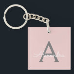 Blush Pink Grau Modernes Script Girly Monogram Nam Schlüsselanhänger<br><div class="desc">Rosa und graue Monogram Name Schlüsselanhänger. Das macht den perfekten 16 Geburtstag,  Hochzeit,  Brautparty,  Jubiläum,  Babydusche oder Junggeselinnen-Abschied Geschenk für jemanden,  der Lieben glamourösen Luxus und schicke Stile.</div>