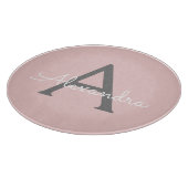 Blush Pink Grau Modernes Script Girly Monogram Nam Schneidebrett (Ecke)