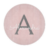 Blush Pink Grau Modernes Script Girly Monogram Nam Schneidebrett (Vorderseite)