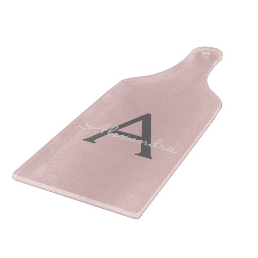Blush Pink Grau Modernes Script Girly Monogram Nam Schneidebrett (Ecke)
