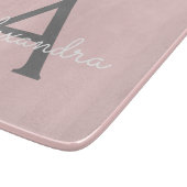 Blush Pink Grau Modernes Script Girly Monogram Nam Schneidebrett (Ecke)