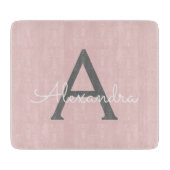 Blush Pink Grau Modernes Script Girly Monogram Nam Schneidebrett (Vorderseite)