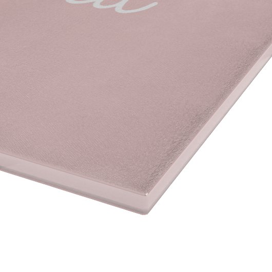 Blush Pink Grau Modernes Script Girly Monogram Nam Schneidebrett (Ecke)