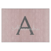 Blush Pink Grau Modernes Script Girly Monogram Nam Schneidebrett (Vorderseite)