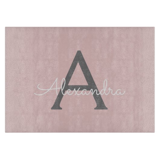 Blush Pink Grau Modernes Script Girly Monogram Nam Schneidebrett (Vorderseite)