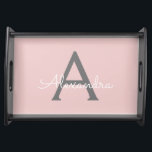 Blush Pink Grau Modernes Script Girly Monogram Nam Serviertablett<br><div class="desc">Blush Pink und Gray Simple Script Monogram Name Place Serviertablett. Dies macht den perfekten Abschluss,  Geburtstag,  Hochzeit,  Brautparty,  Jubiläum,  Babydusche oder Junggeselinnen-Abschied Geschenk für jemanden,  die Lieben glamourösen Luxus und schicke Stile.</div>