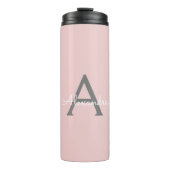 Blush Pink Grau Modernes Script Girly Monogram Nam Thermosbecher (Vorderseite)