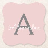 Blush Pink Grau Modernes Script Girly Monogram Nam Untersetzer (Vorderseite)